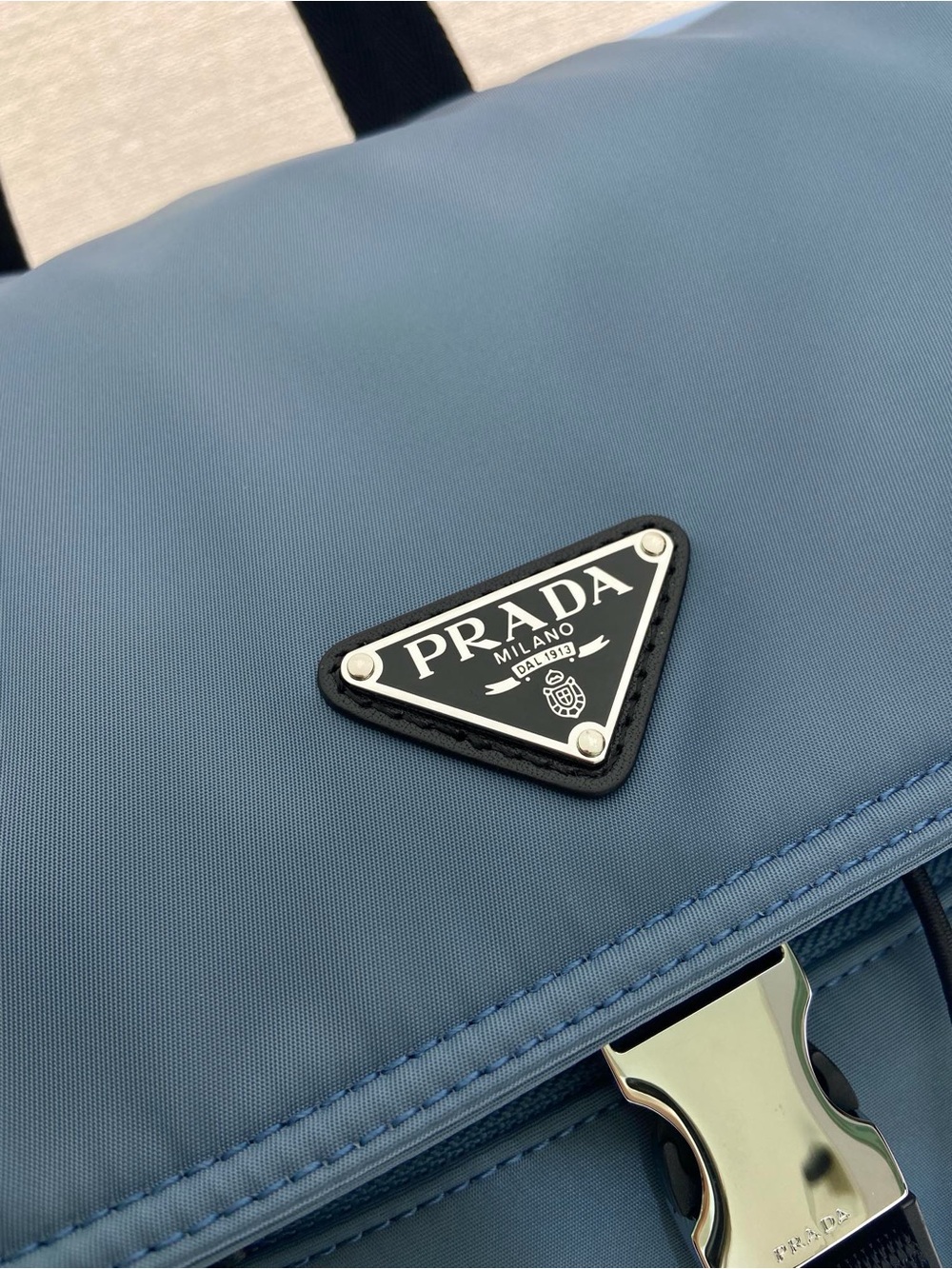 Prada Blue Nylon Backpack with Triangle Logo Patch